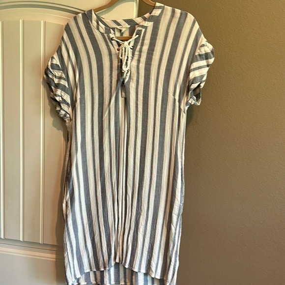 She + Sky and Tribal Jeans Blue and Cream Button Down Dresses - Picture 13 of 14